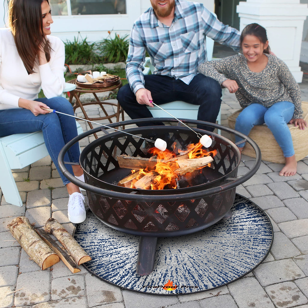 40" Blue Color Design fire mat for Under firepit. Heat Retardant Pattern that insulates Heat and Protects from
