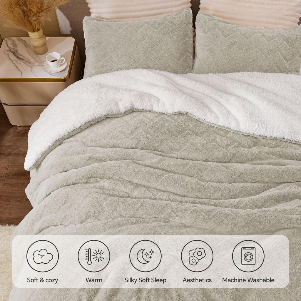 Fluffy Sherpa Comforter Set, Taupe