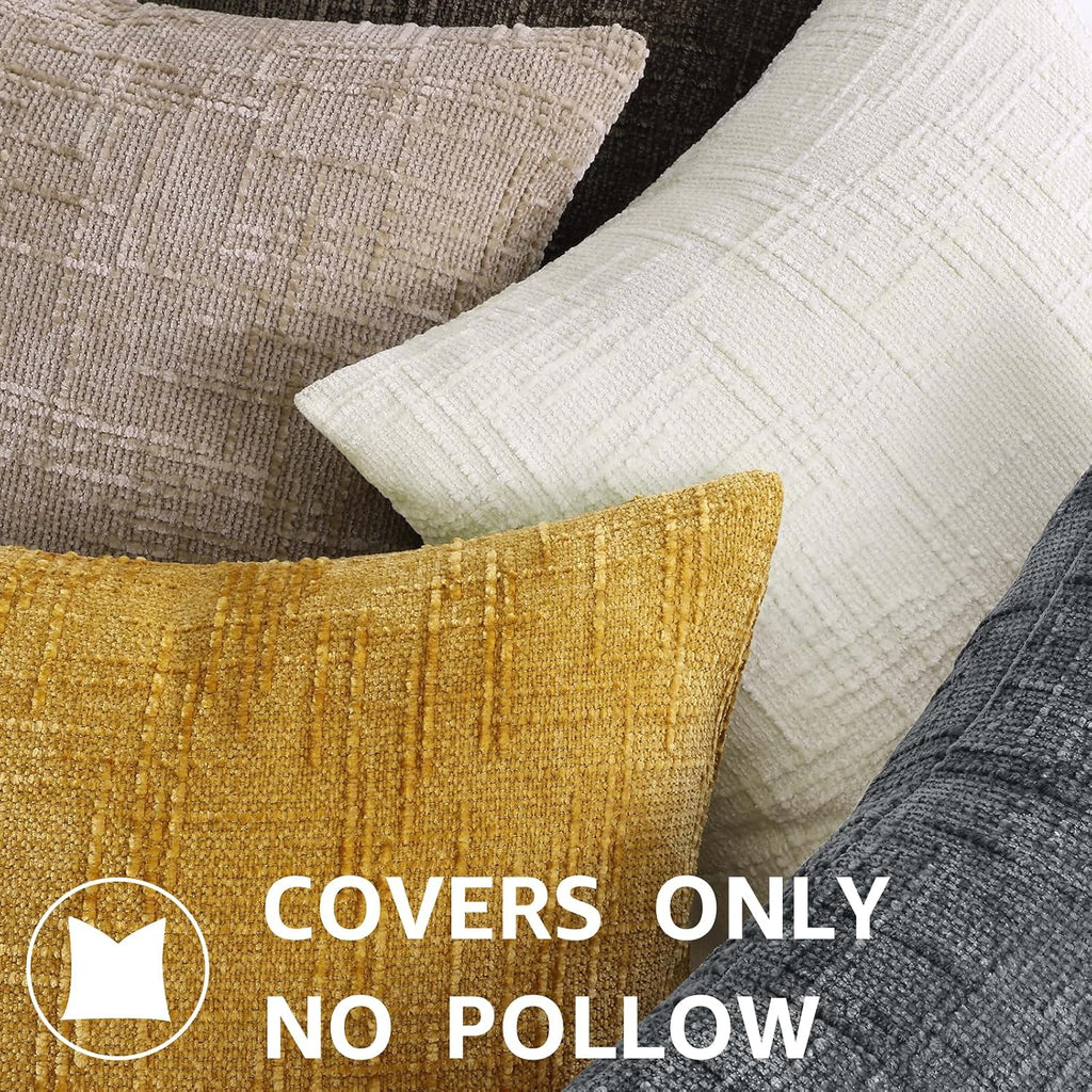 Summer Cream White Chenille Euro Sham Throw Pillow Covers 26x26 Set of 2 Textured Soft Cozy Slubby Couch Pillow