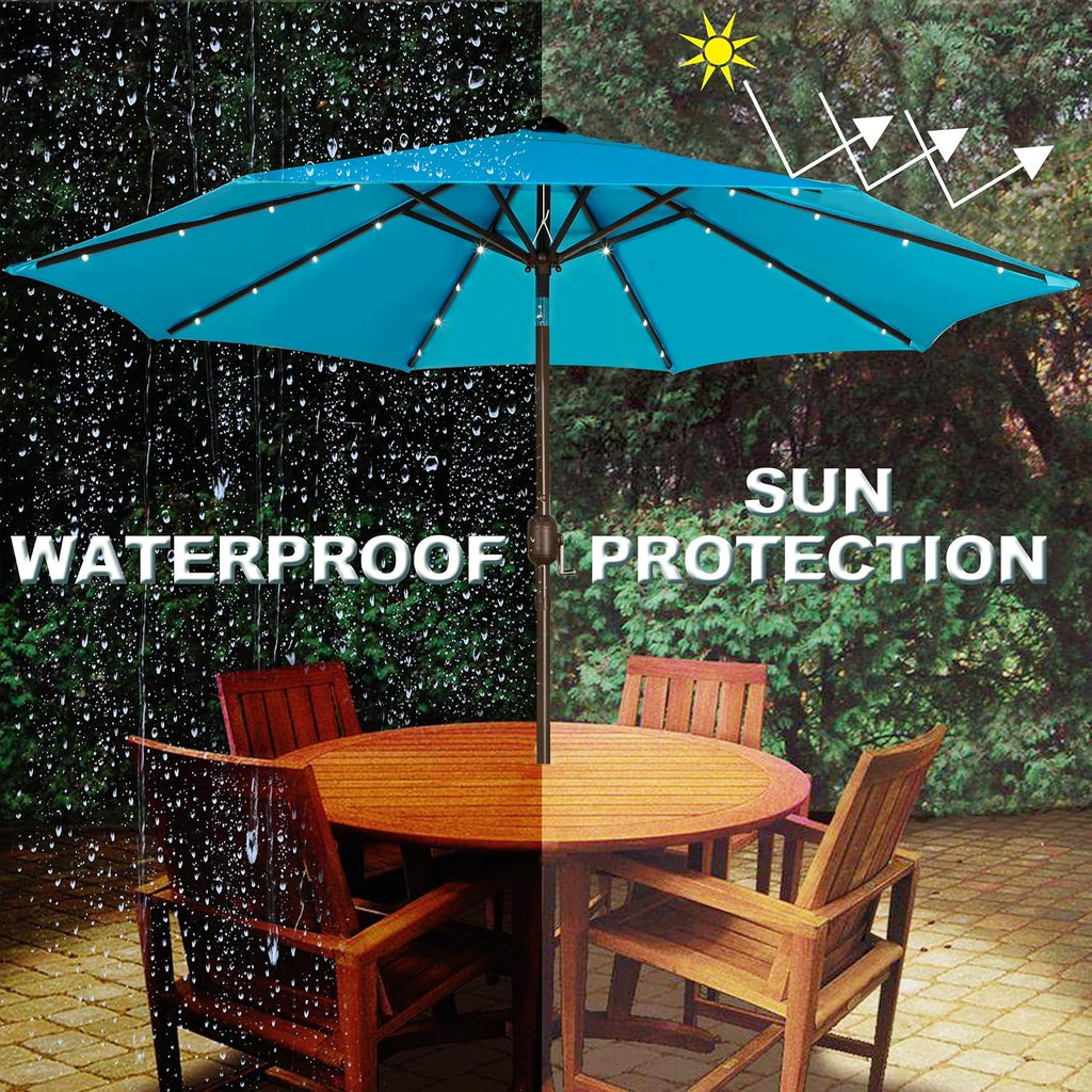 9 ft Solar Umbrella, 32 LED Lighted Patio Umbrella, Table Market Umbrella, Outdoor Umbrella Pool and Beach (Light Blue)