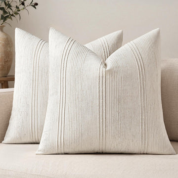 Decorative Striped Throw Pillow Covers 22x22 in Natural Beige 2 Pack