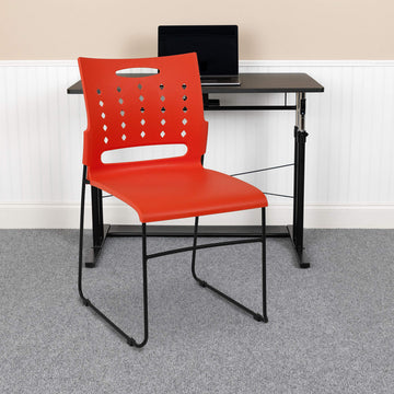 881 lb. Capacity Orange Sled Base Stack Chair with Air