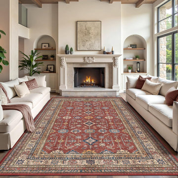 9x12 Area Rugs, Vintage Washable Area Rug, Burgundy