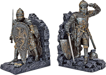 Arthurian Knight Bookends,Grey Stone,8 Inch, Set of Two