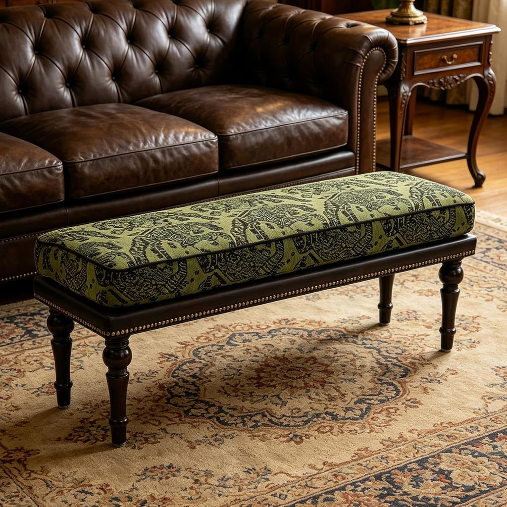 47" Upholstered Bed End Bench , Vintage Bed Bench | Vintage Solid Wood Bench with Detachable Washable Cover, Pattern