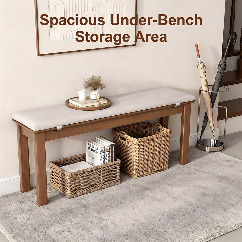 47.2" Solid Wood Dining Bench with Removable Cushion - Mid-Century Modern Entryway Bench, Extra Height Upholstered