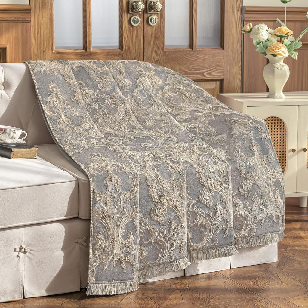 Luxury Throw Blanket, Jacquard Bed Throws Soft Lightweight Velvet Fall Blankets with Fringes Trim, 52x72 Inches)