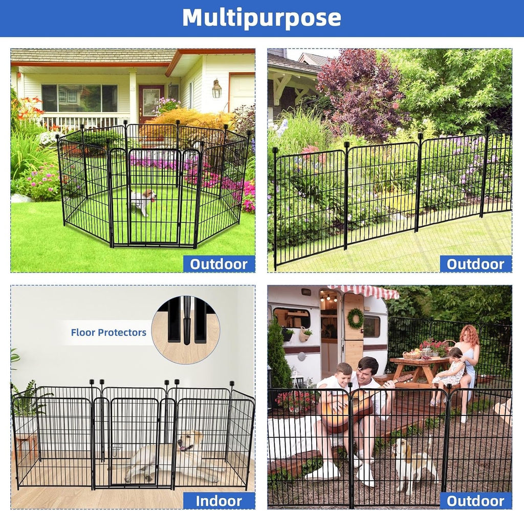 48 in(H) Garden Fence Panels, 8 Panels Total 17.7 Ft(L), Heavy Duty Iron Metal Animal Barrier Fence, Fencing for
