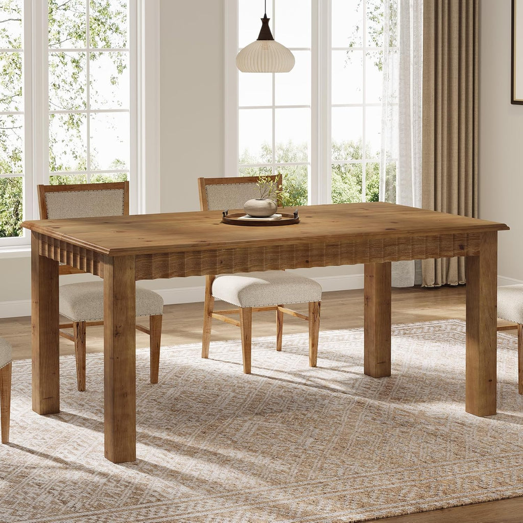 63-Inch Solid Wood Dining Table for 6, Farmhouse Kitchen Table with Heavy Duty Legs, Rectangular Wood Dinner Table