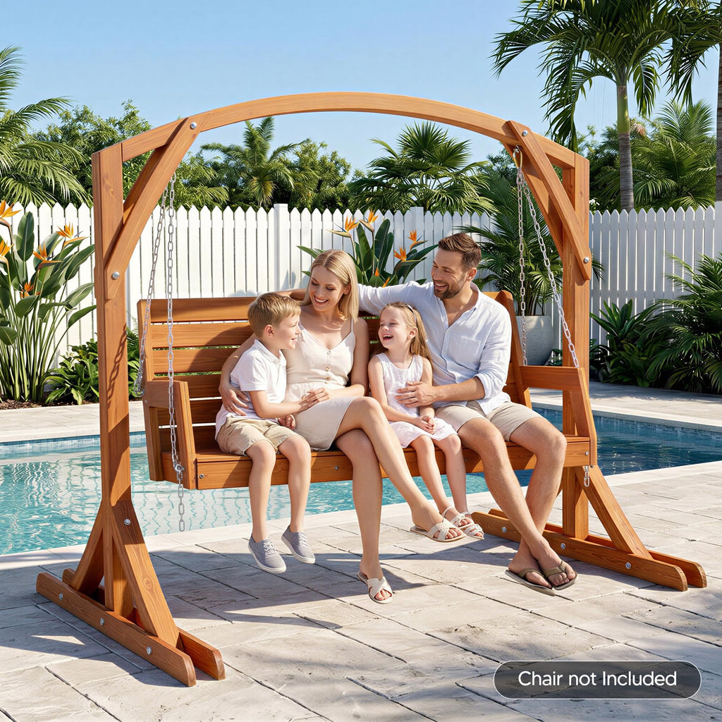 Stable Frame Porch Swing Bench Stand, Backyard, Brown