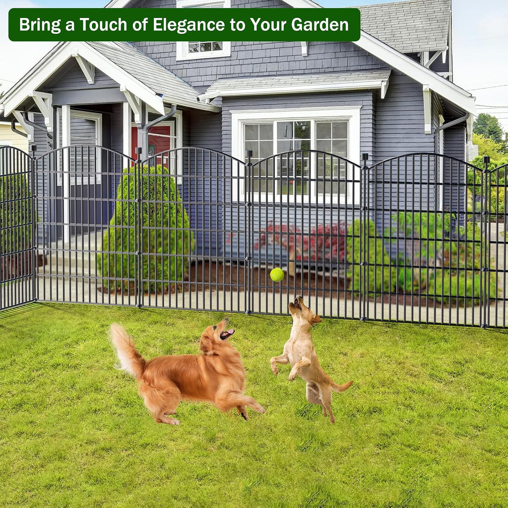 10 Panels No Dig Decorative Garden Fence - 40 in (H) x 23.6 ft (L), Dog Fence Outdoor for Yard,Rustproof Metal Animal