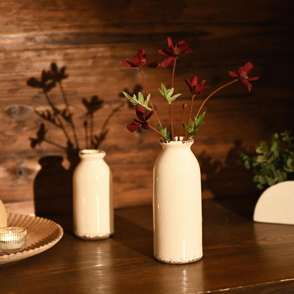 White Ceramic Vases Home Decor, Farmhouse Vase for Flowers, Flower Vase Set of 2, Rustic Decorative Vases for Pampas