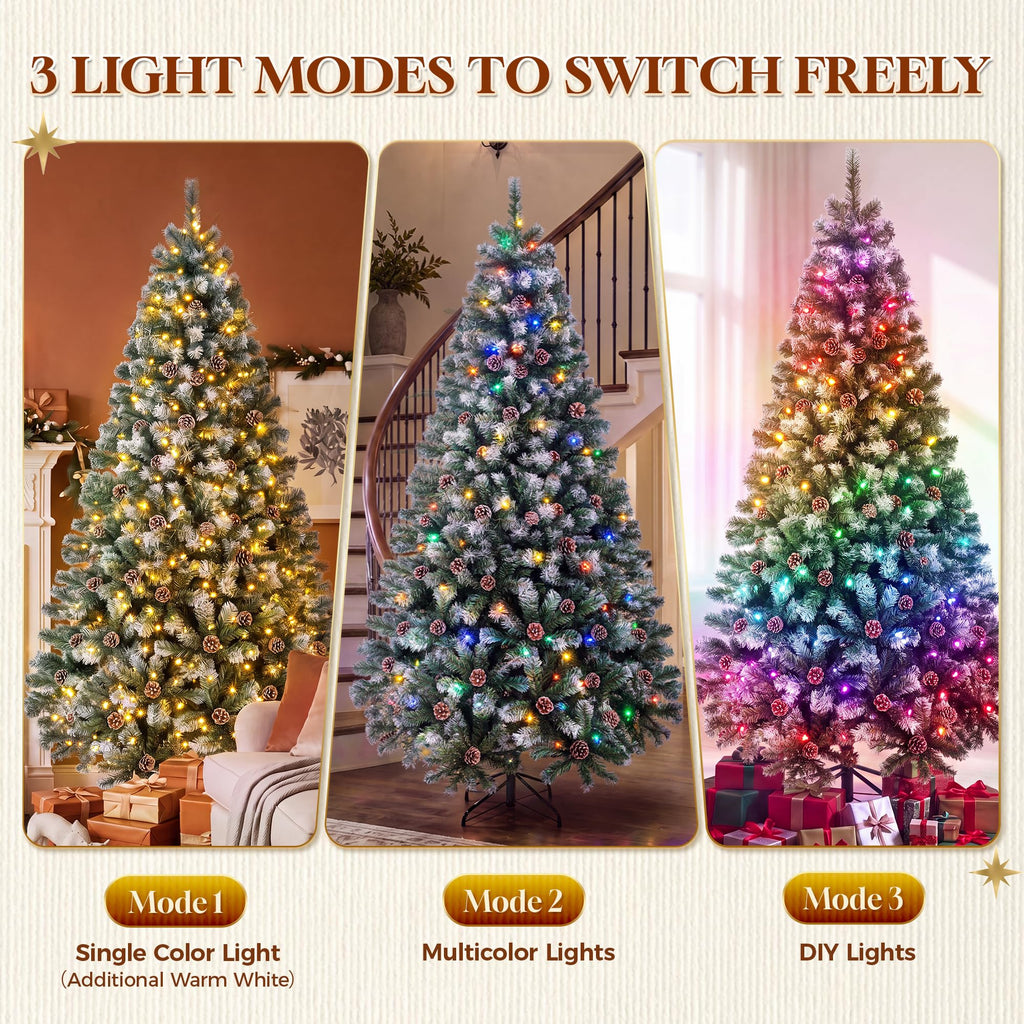 6ft Flocked Prelit Christmas Tree, 250 LED Lights, App Control
