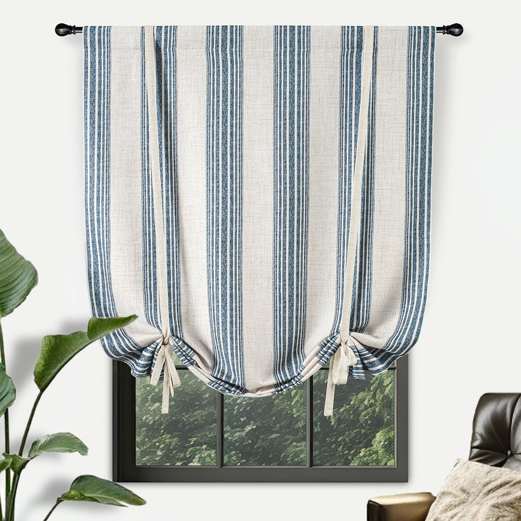 Chris Double Layer Blackout Tie Up Curtains Thermal Insulated Fully Lined Vertical Striped Balloon Roman Shade