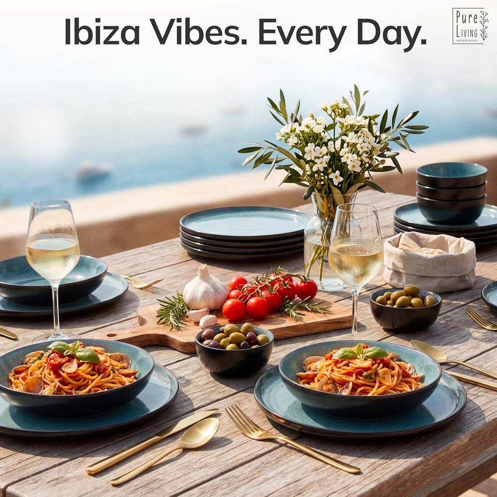 32 Piece Dinnerware Sets for 8 - Modern Style Stoneware Dinnerware Set
