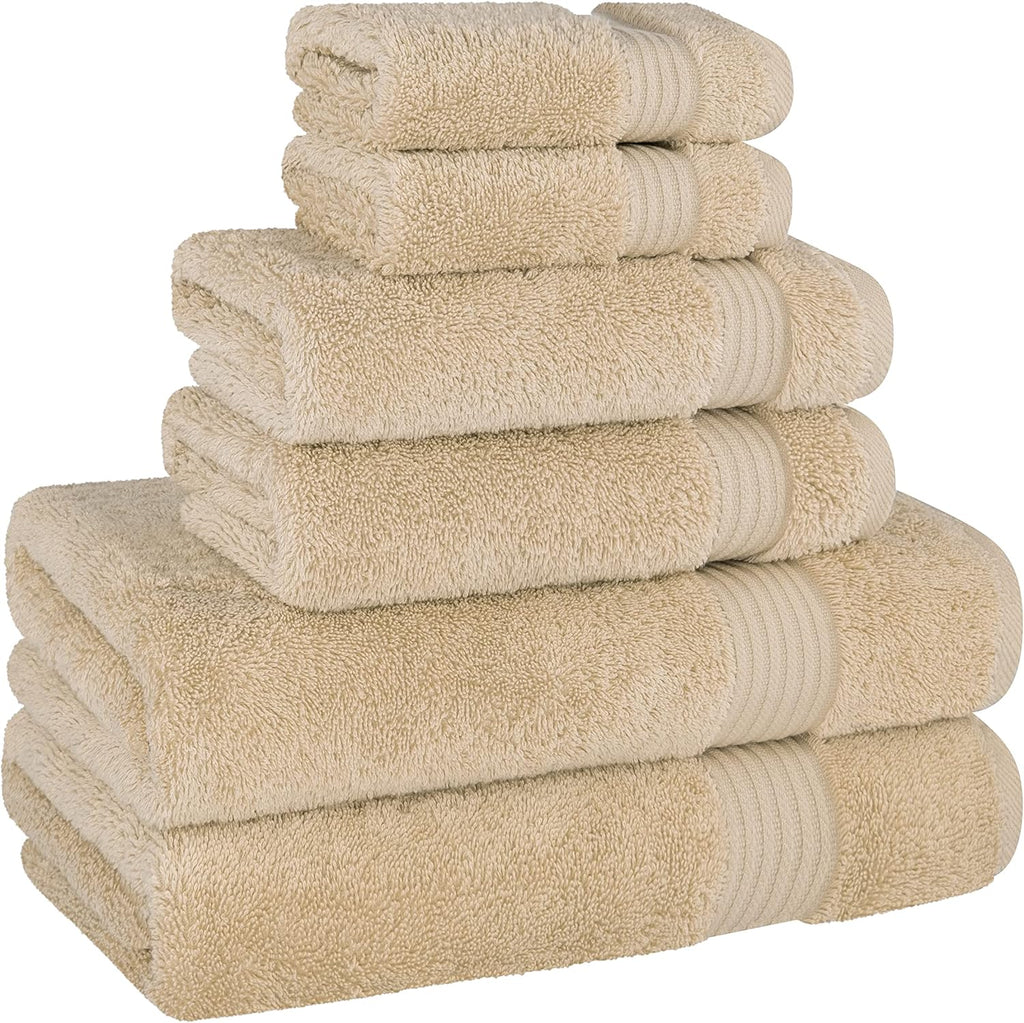 100% Cotton Turkish Towel Set, Soft Absorbent Quick Dry, 6 Piece Towel Set, Beige
