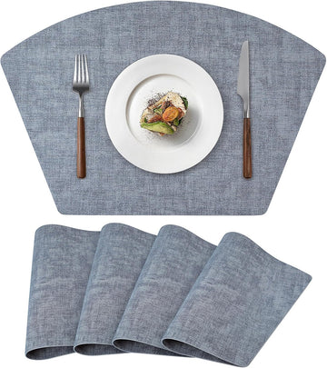 Round Table Placemats, Faux Leather Wedge Shape Place Mats Heat Resistant Wipeable Washable Table Mats - Set of 4
