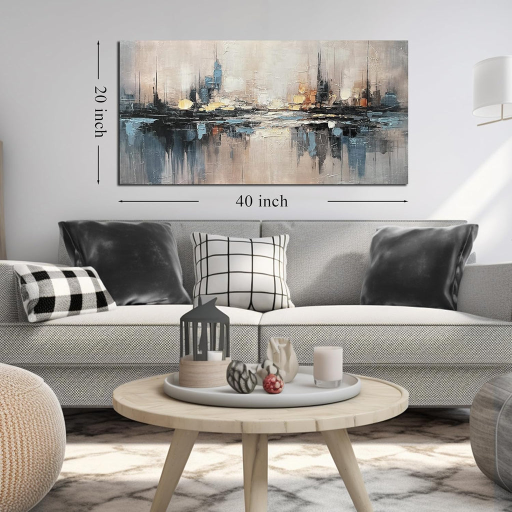 Abstract Canvas Wall Art for Bedrooom Blue and Gray Wall Decor City Wall Art