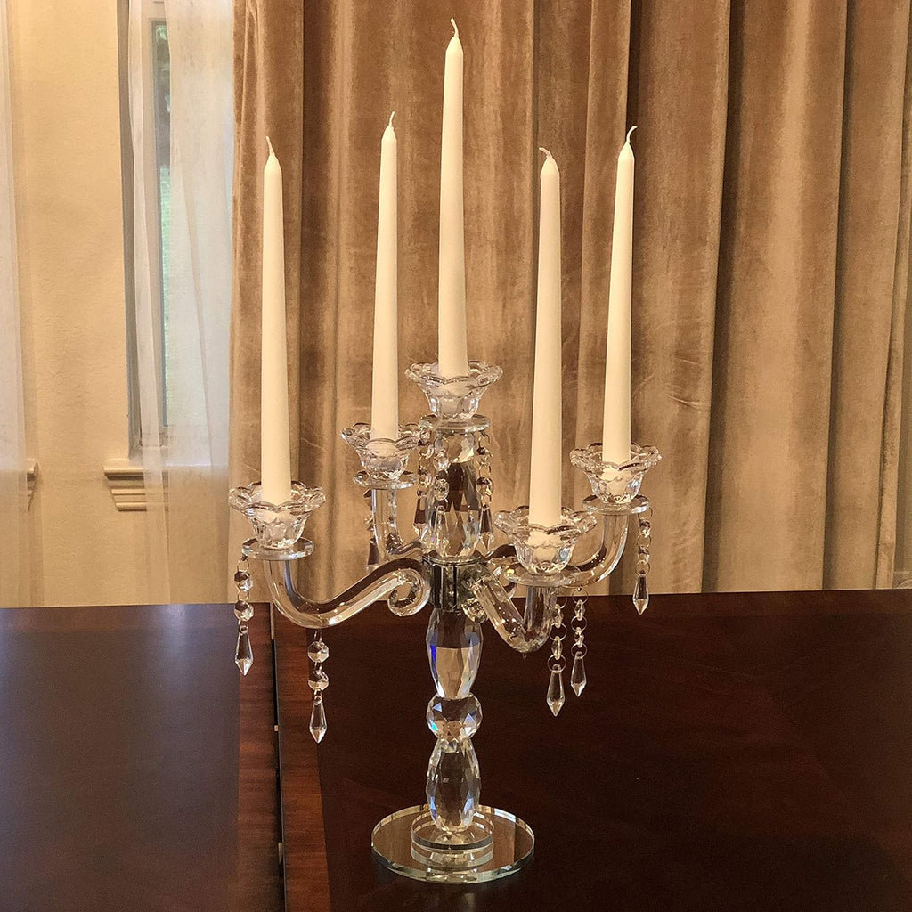 Crystal Candle Holder 5-Arm Taper Candlestick Crystal Candelabra - Centerpieceval