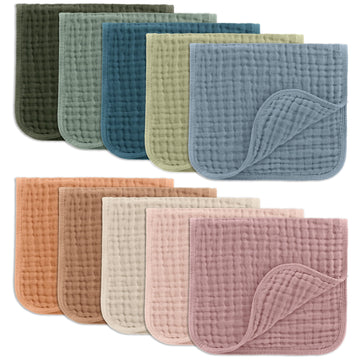 Muslin Burp Cloths 20x10" 10 Pack, Baby Burp Cloths - Multi