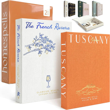 Decorative Books Decor - Orange & White Linen Faux Books Decoration: Aesthetic Fake Book for Shelf, Living Room