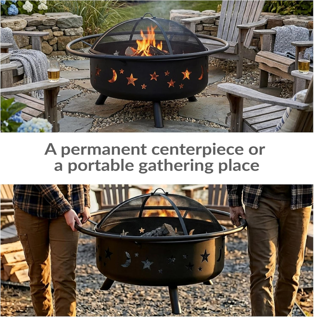 Cosmic 42-Inch Large Outdoor Fire Pit - Wood-Burning Firepit for Outside Patio, Backyard, Deck - Steel