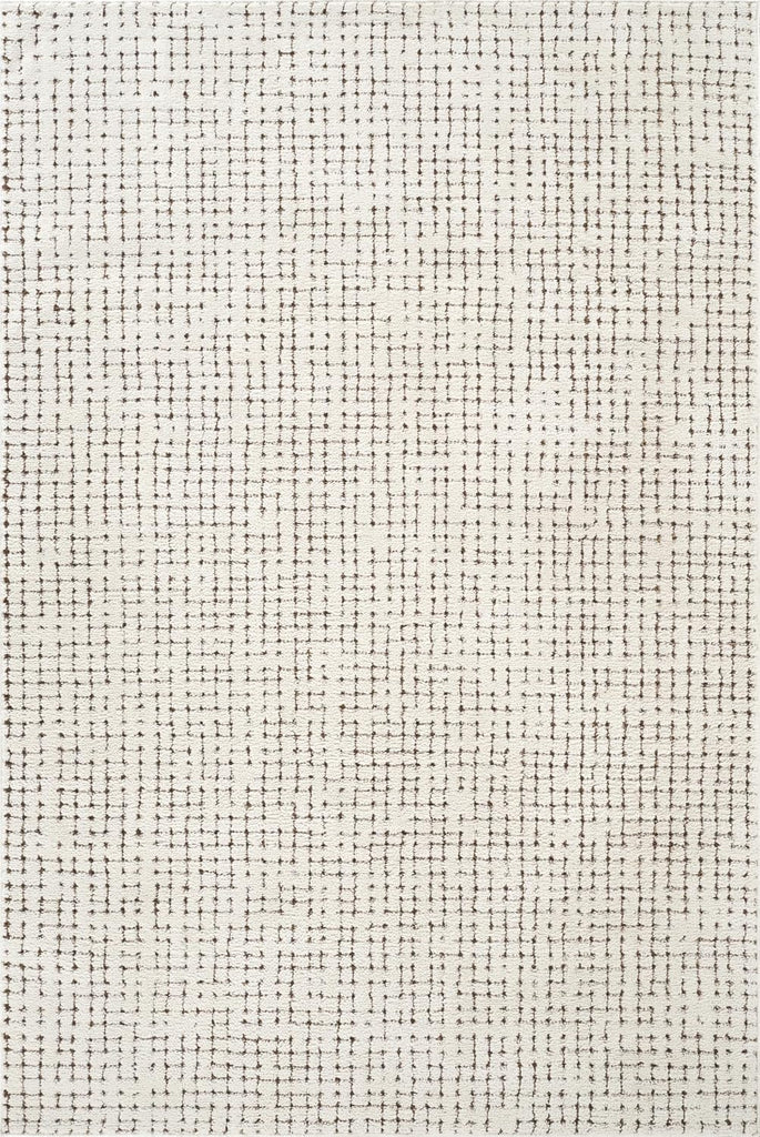 Cream & Brown Area Rug - Oliver Collection - Textured Checkered Pattern - Non-Shedding, Easy to Clean