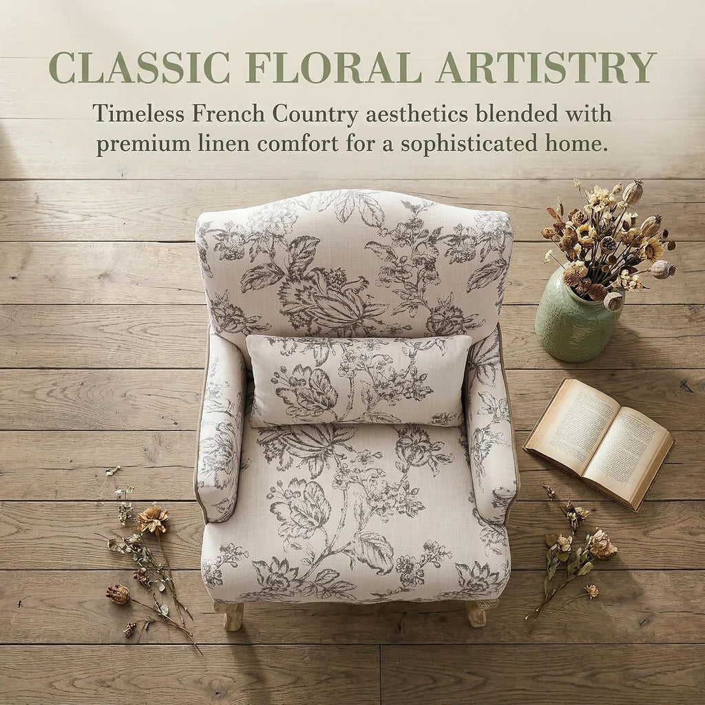Floral Accent Chairs Set of 2 Fabric Comfy Single Sofa Upholstered Modern Reading Chair with Removable Pillow