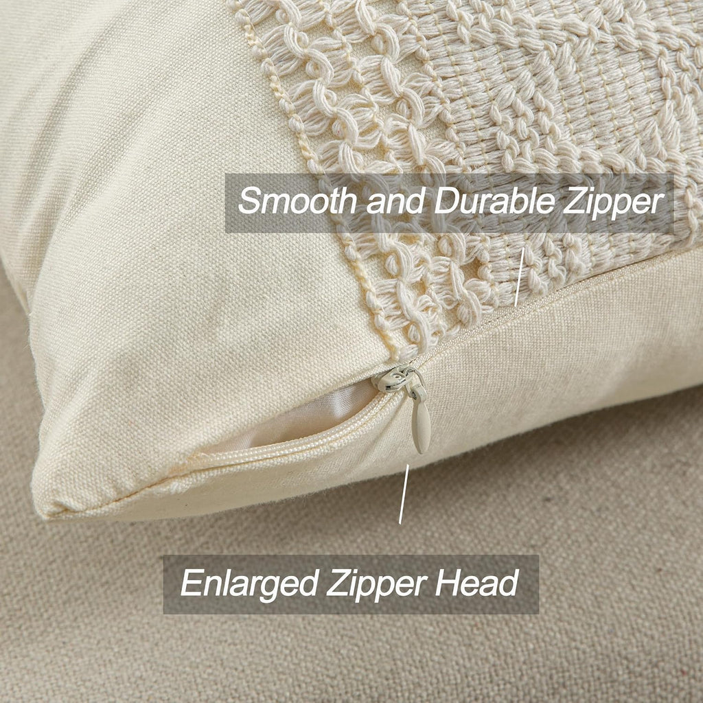 Lumbar Throw Pillow Covers 12 x 20 Inch 1PC for Farmhouse Living Room, Cotton & Burlap Textured Striped Woven Boho