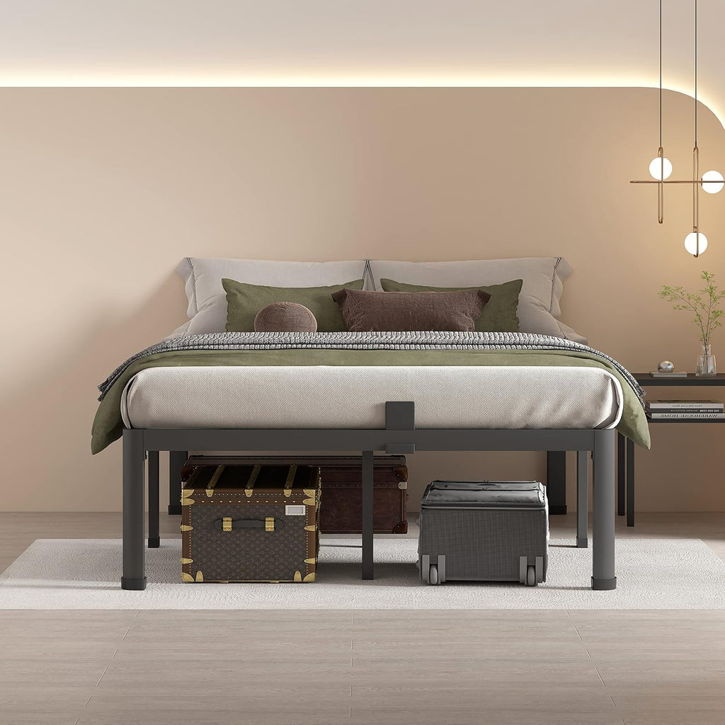18 Inch Full Bed Frame with Round Corner Legs Mattress Slide Stopper No Box Spring Needed Heavy Duty Metal Platform