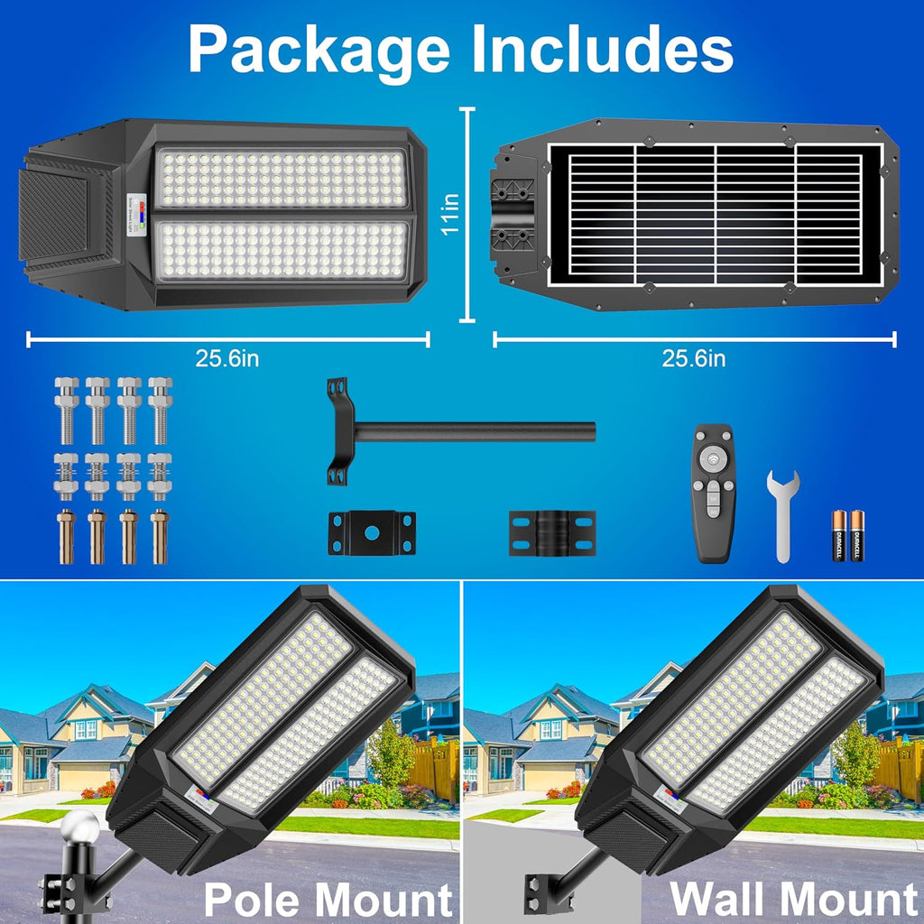 Ultra-Bright Solar Street Light with Motion Sensor, 11000W Commercial Outdoor Solar Security Light, IP67 Waterproof