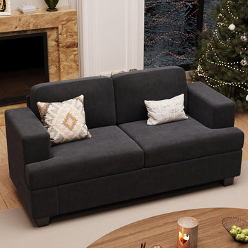 63" Loveseat Sofa Couch , Small Couch with Deep Seat , Comfy Cloud Loveseat , Dark Grey Chenille