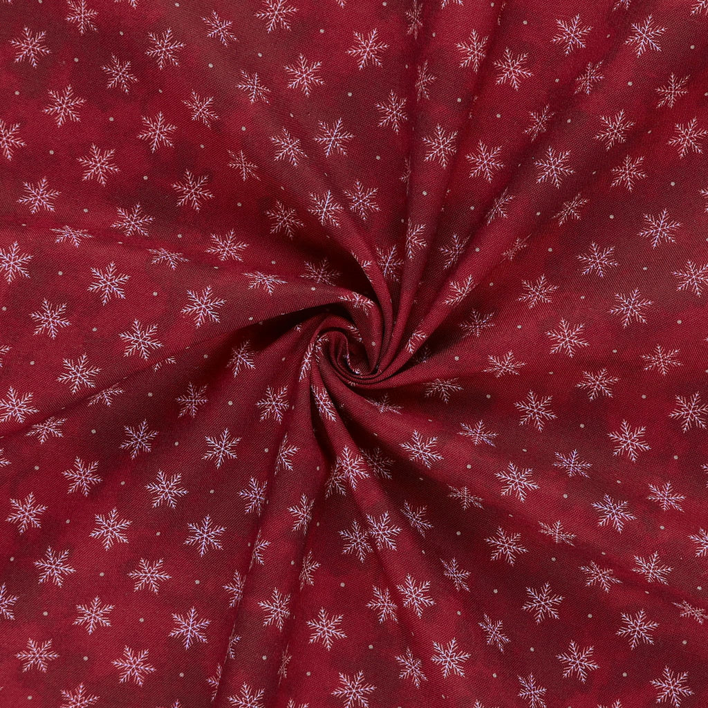 Deck The Halls Cotton Fabric, Falling Snow Red