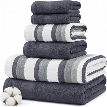 Pax 6-Piece Reversible Yarn Dyed Jacquard Towel Set - Bath Towels, Hand Towels, & Washcloths - Super Absorbent &
