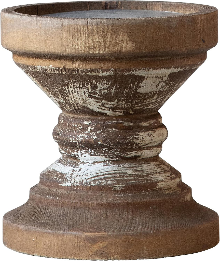 Farmhouse Antique Candle Holder for Pillar Candle, Vintage Wooden Pillar Candle Holder,Rustic Candlestick Holder for
