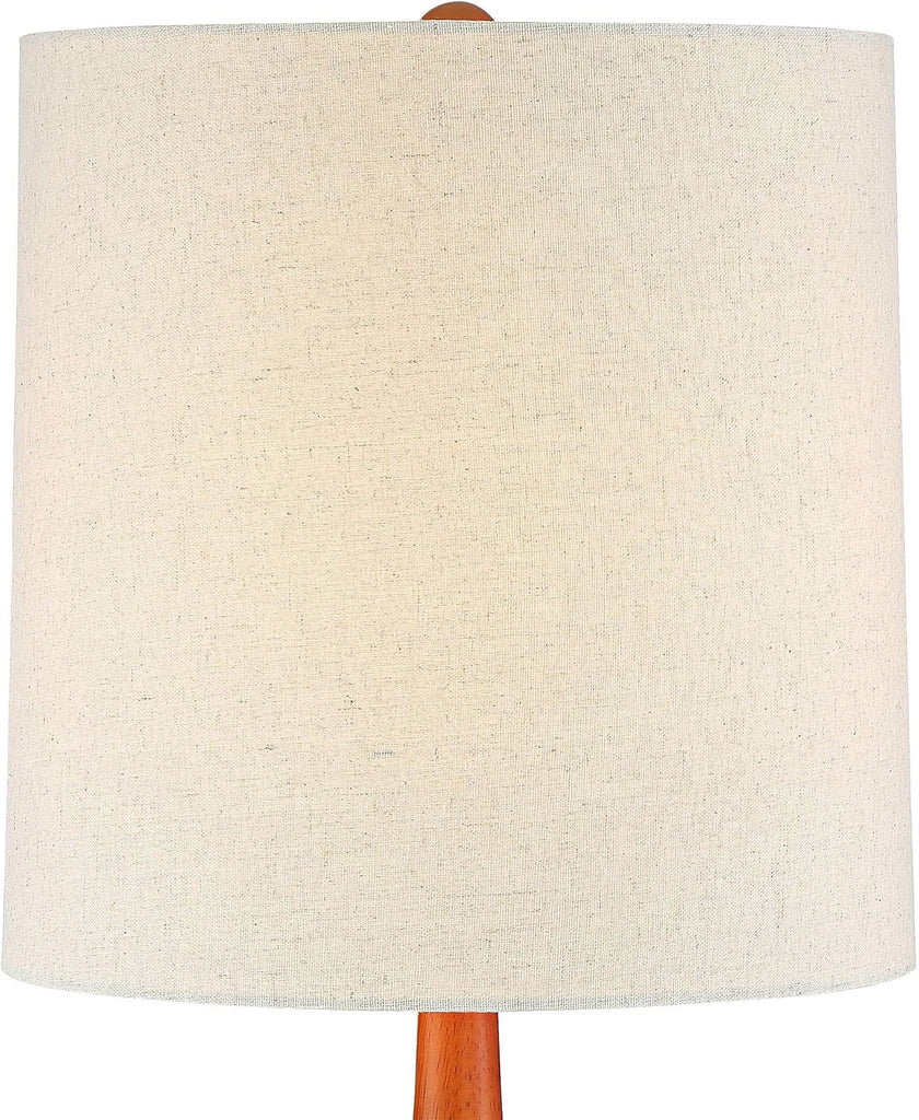 Andi Mid Century Modern Table Lamp 24.5" High Hammered Bronze Ceramic Wood Off White Tall Drum Shade Bedroom House