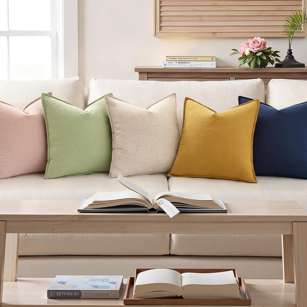 Summer Decorative Linen Euro Sham Throw Pillow Covers 26x26 Inch Set of 2 Natural Beige Pillow Covers with Flange