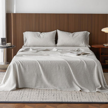 100% Washed Linen Sheet Set-Natural French Flax Bed Sheet-4 Pcs Breathable, Ultra Soft, Farmhouse Bedding (1 Flat