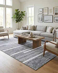 Abbey Rug - 9' 10 x 14' 1 Gray Textured Cotton Rug - Modern Striped Design, Large Area Rug for Living Rooms and Bedrooms