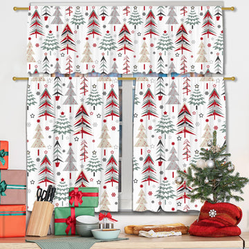 Merry Christmas Kitchen Curtains for Windows, Christmas Trees Decorations Valances, Winter Trees Curtains and