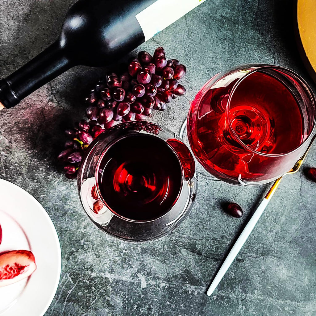 Red Wine Glasses Set of 6, 19.5 oz Durable Wine Glasses, Large Long Stem Wine Glasses with Unique Concave Bowl Base