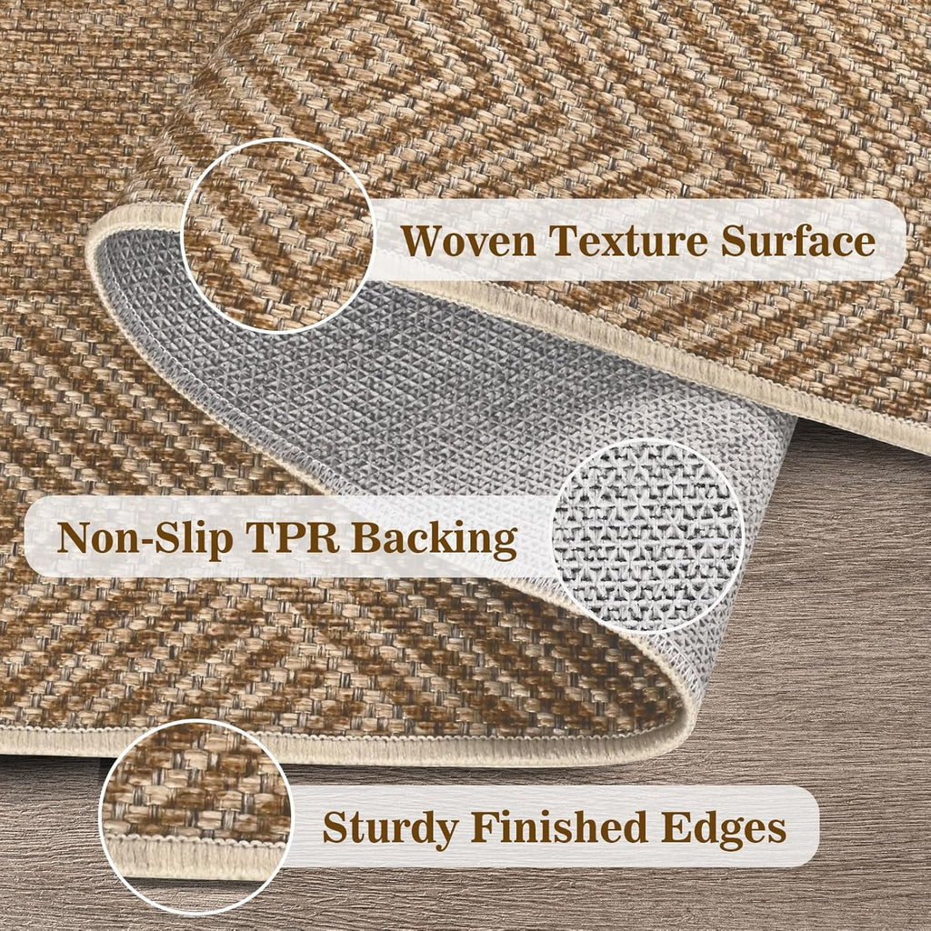 Jute Rug 5x7 Outdoor Patio Rug with Border, Washable Rugs for Living Room, Farmhouse Non Slip Area R