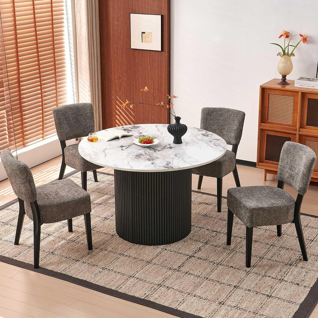 Modern Round Pedestal Dining Table for 4-6, 47" Kitchen Table with White Marble Grain Tabletop Engineered Wood Base