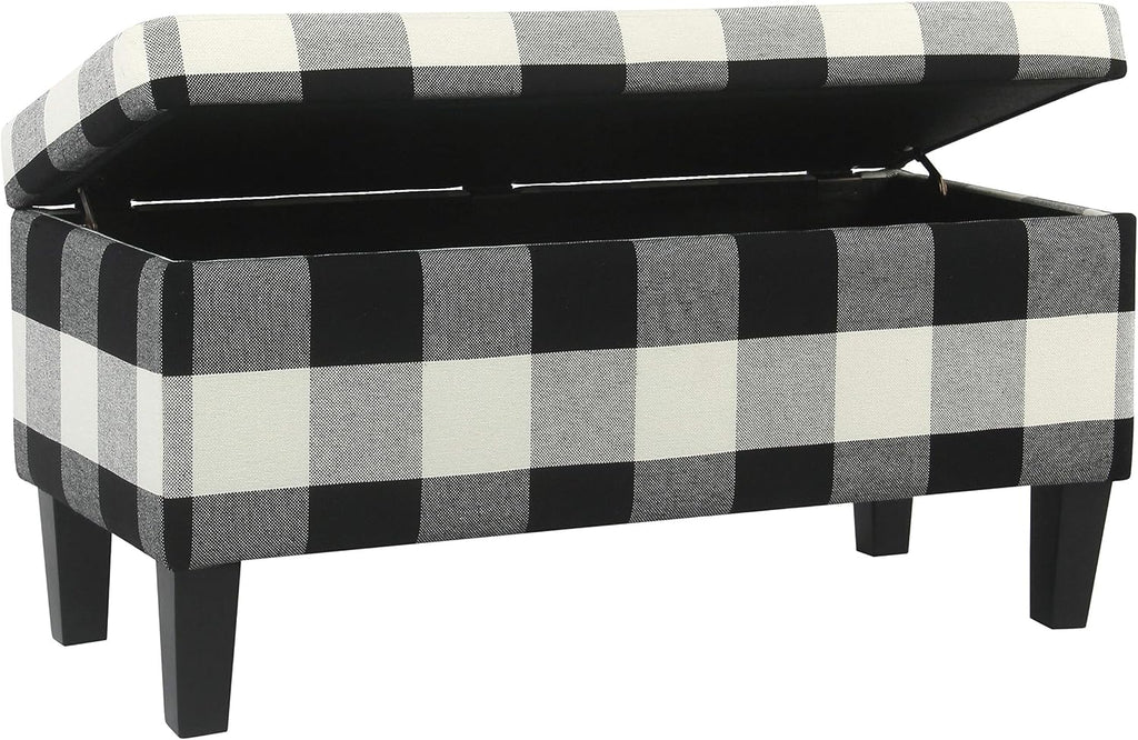 36" Storage Ottoman Bench with Hinged Lid - Black Buffalo Plaid