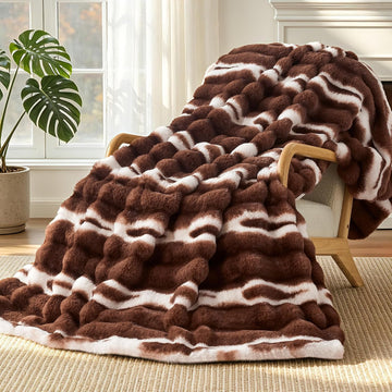 Faux Rabbit Fur Throw Blanket, Plush Fuzzy Blanket, 60" × 80", Brown