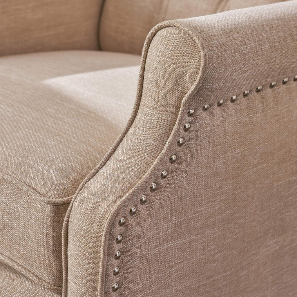 Elizabeth Tufted Fabric Recliner, Vintage Reclining Reading Armchair, Light Beige