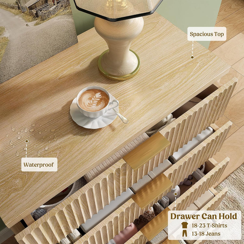 Dresser Wood Tall Dressers Drawers, Fluted Modern Dresser 5 Drawers Natural