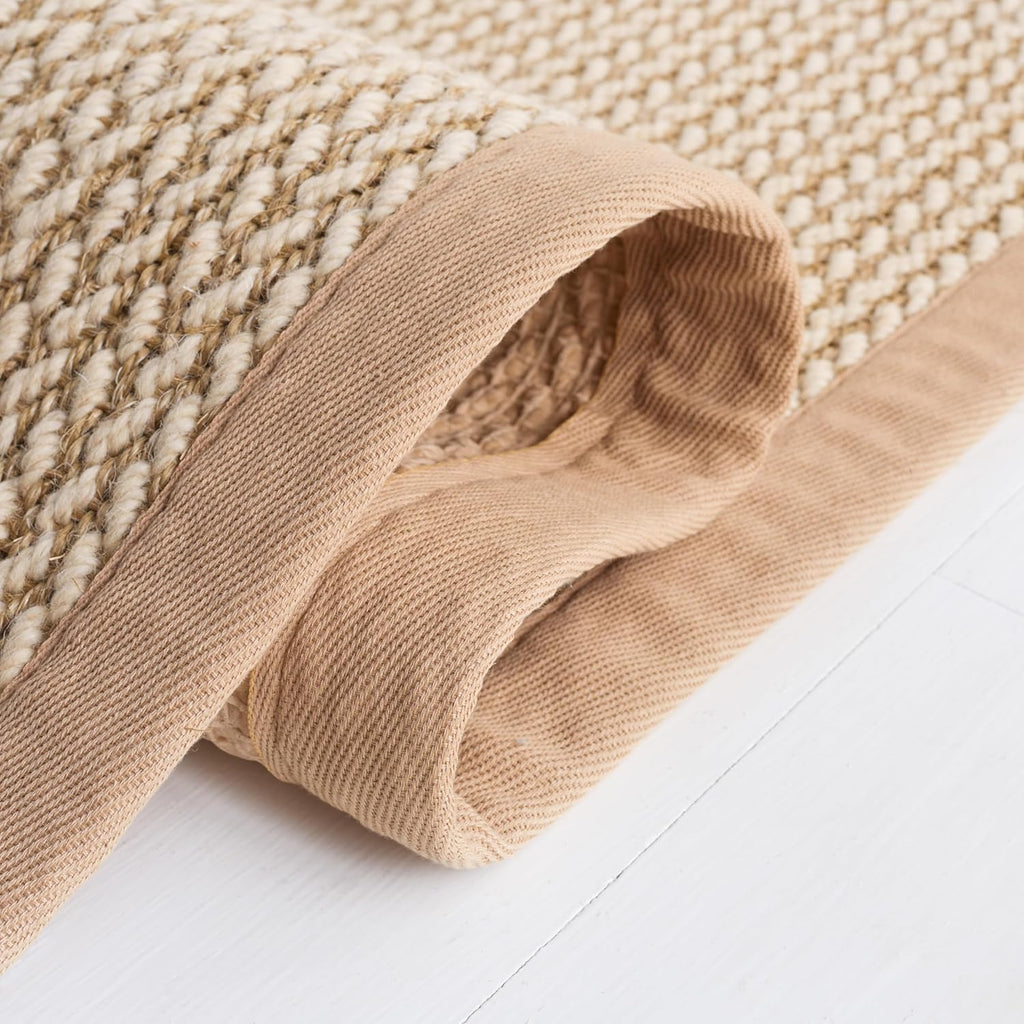 Area Rug 10x14 - Natural Fiber - Large - Beige, Sisal & Wool, Woven Design with Border