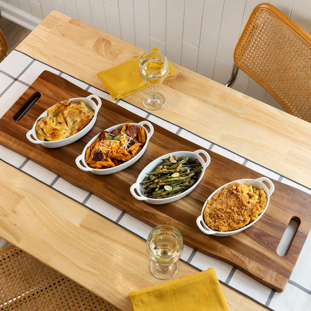 Large Acacia Serving Board with Handles, 36 x 12 Inch Rectangular Charcuterie Platter, Natural Wood Server for Meat