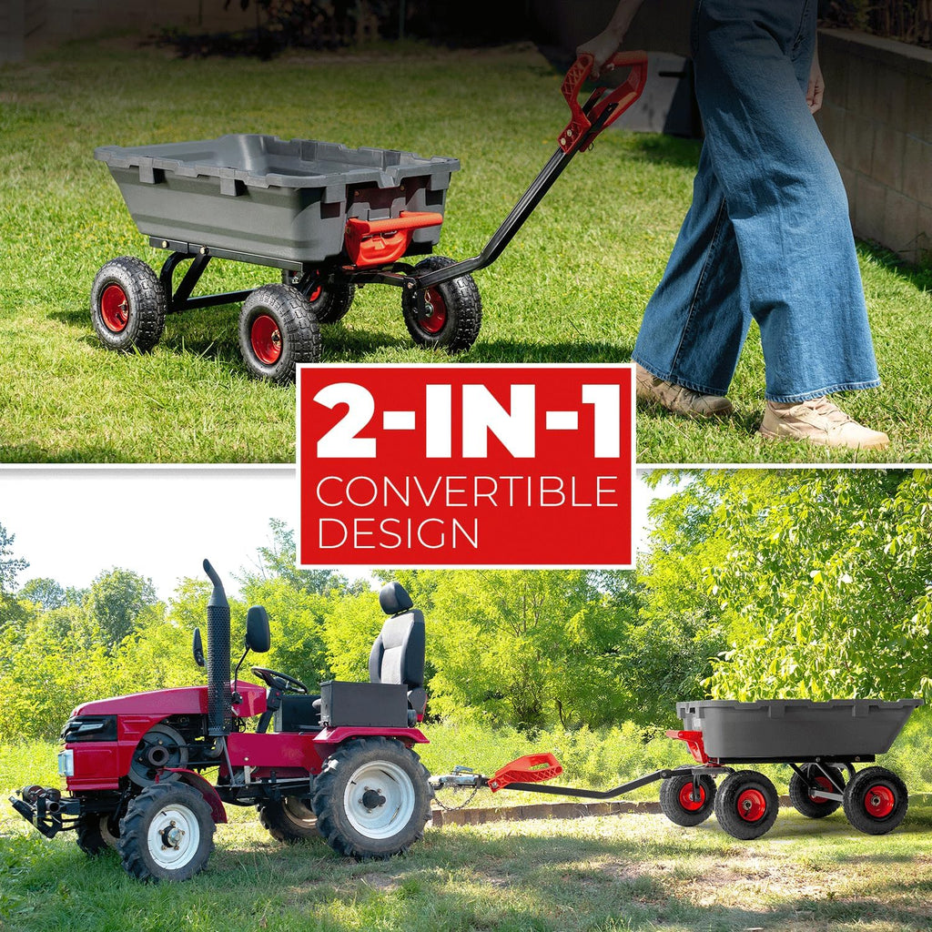 2-in-1 Convertible Handle Heavy Duty Garden Cart Dump Wagon Utility 800-Pound Dump Cart Utility Cart for Yard, Farm